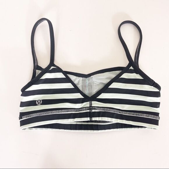 Lululemon Black & Mint Green Striped Sports Bra - Picture 2 of 6